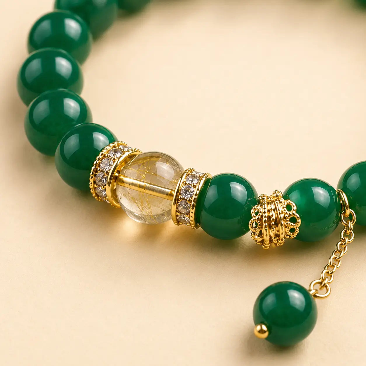 Green Agate Drop Bracelet shown from another angle with agate