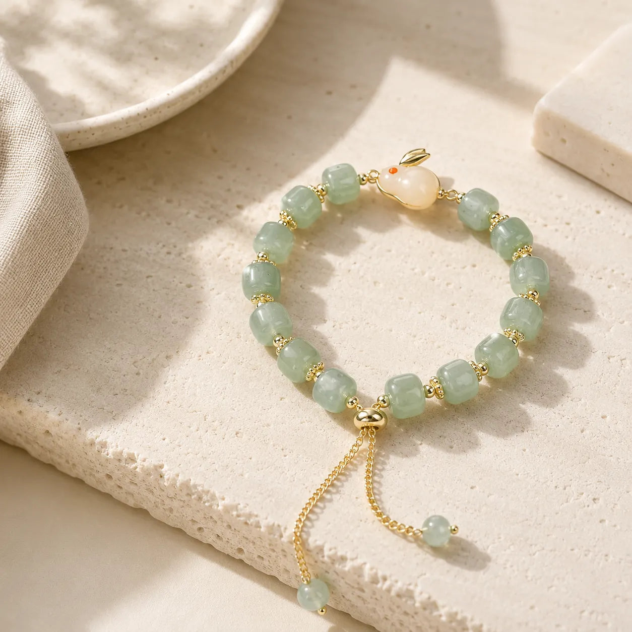 Green Aventurine Rabbit Bracelet detail view