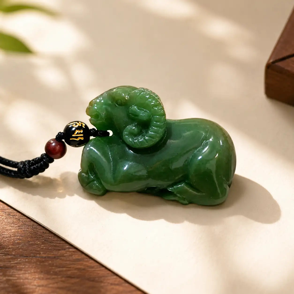 Green Jade Zodiac Goat Pendant with green jade-style goat carving by TheFuMaster