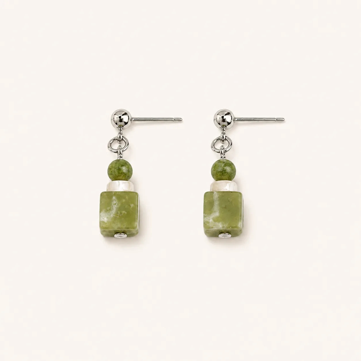 Green Xiuyan Jade Shell Stud Earrings with green jade