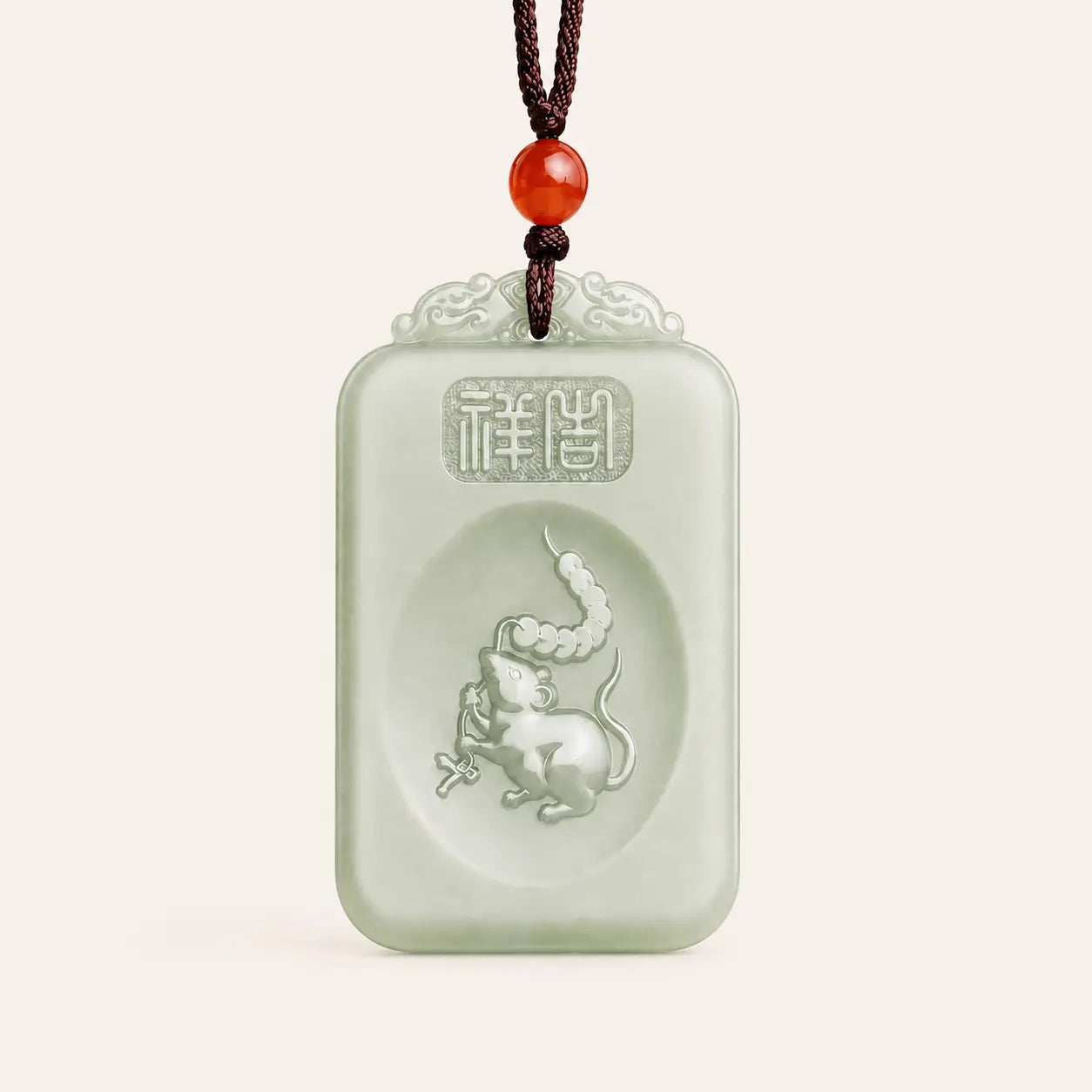 Greenish White Jade Rat Zodiac Guardian Pendant with white jade