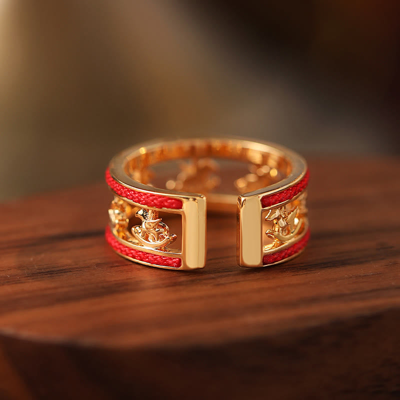 Side profile of Guarded Fortune Horse Year Statement Ring with layered band design