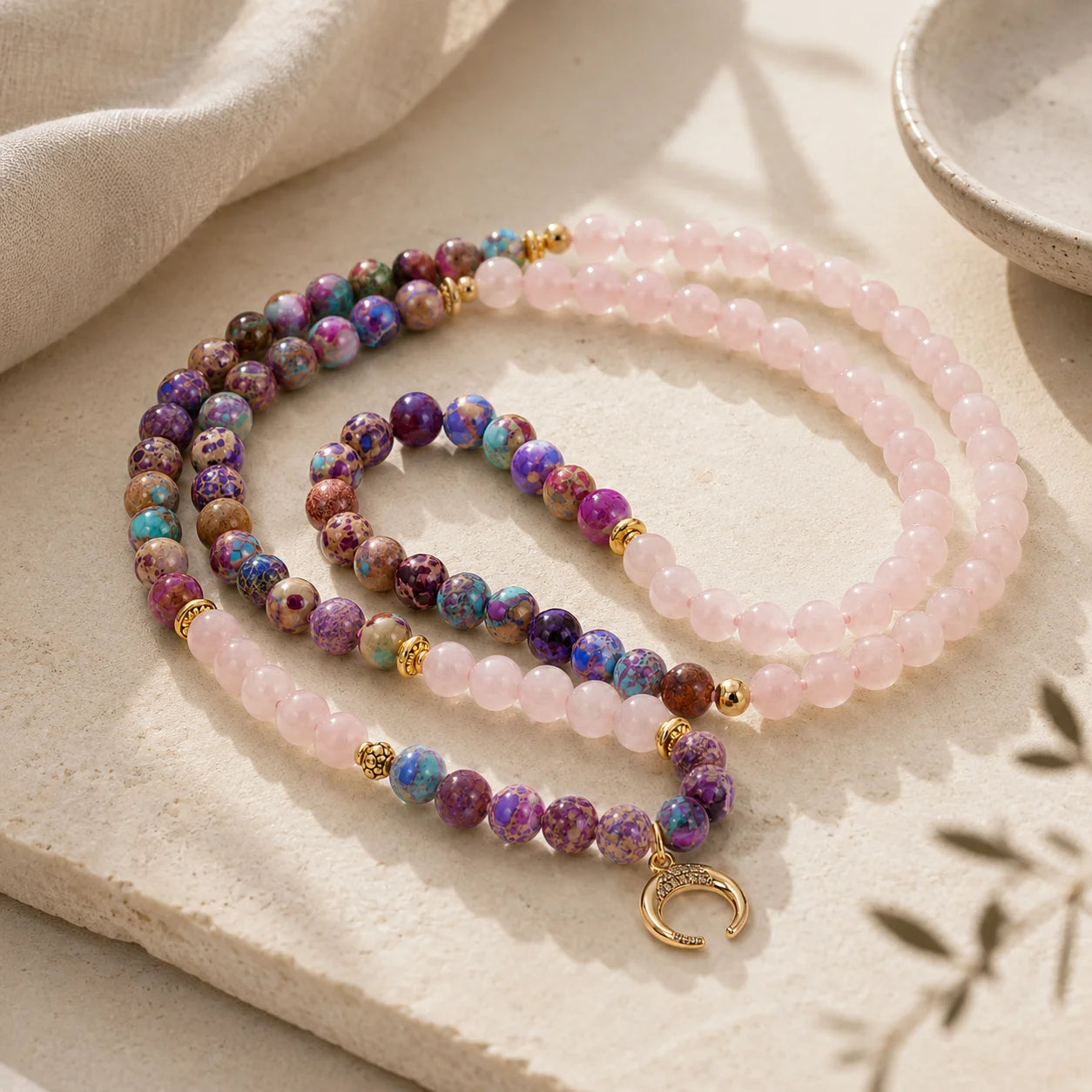 Mixed Stone Moon Necklace