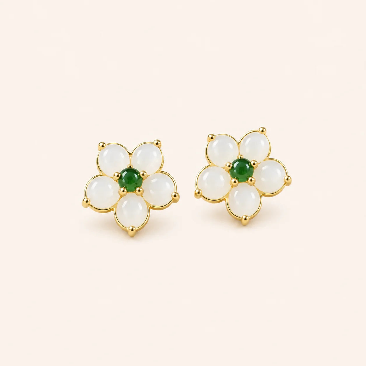 Jade Four-Petal Stud Earrings