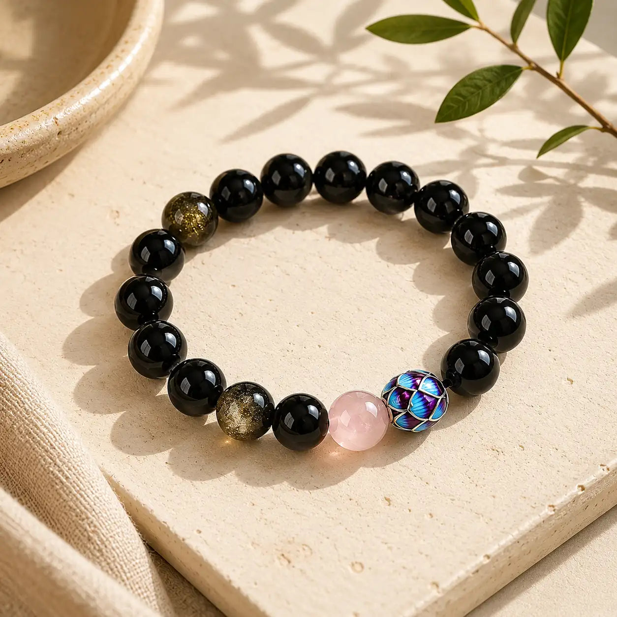 Golden Obsidian Lotus Bracelet