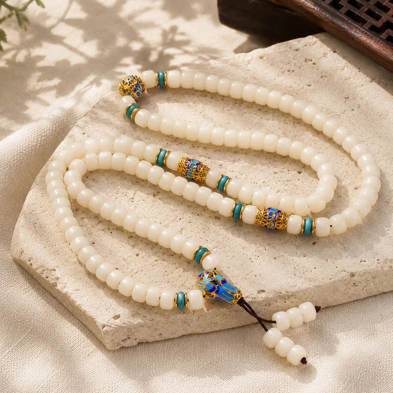 Clear Thought White Bodhi Root Cloisonne Bead Bracelet