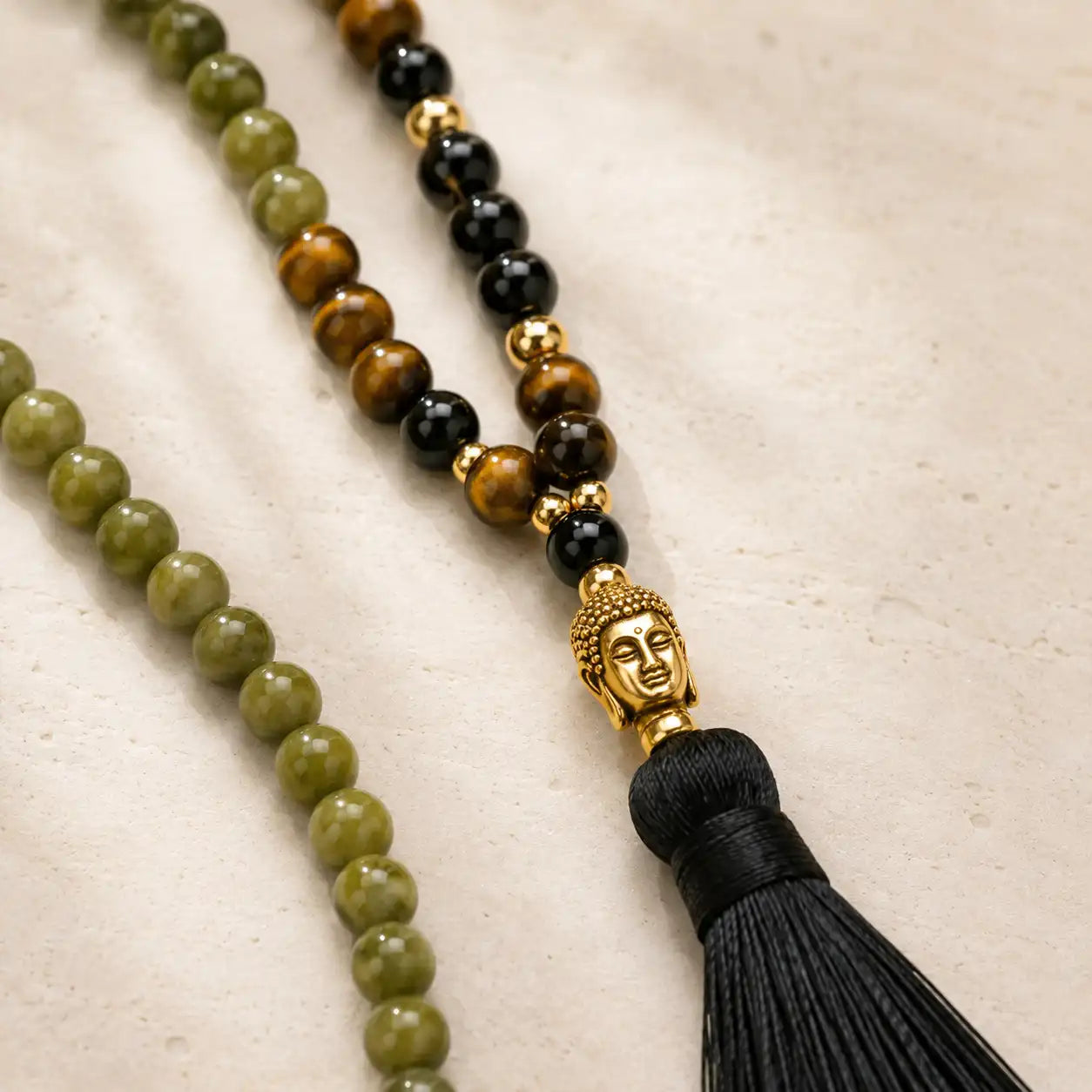 Jade Tiger Eye 108-Bead Necklace