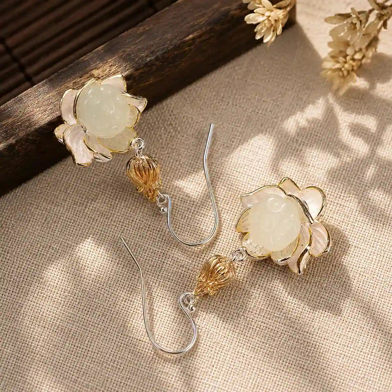 Lotus Silver Drop Earrings