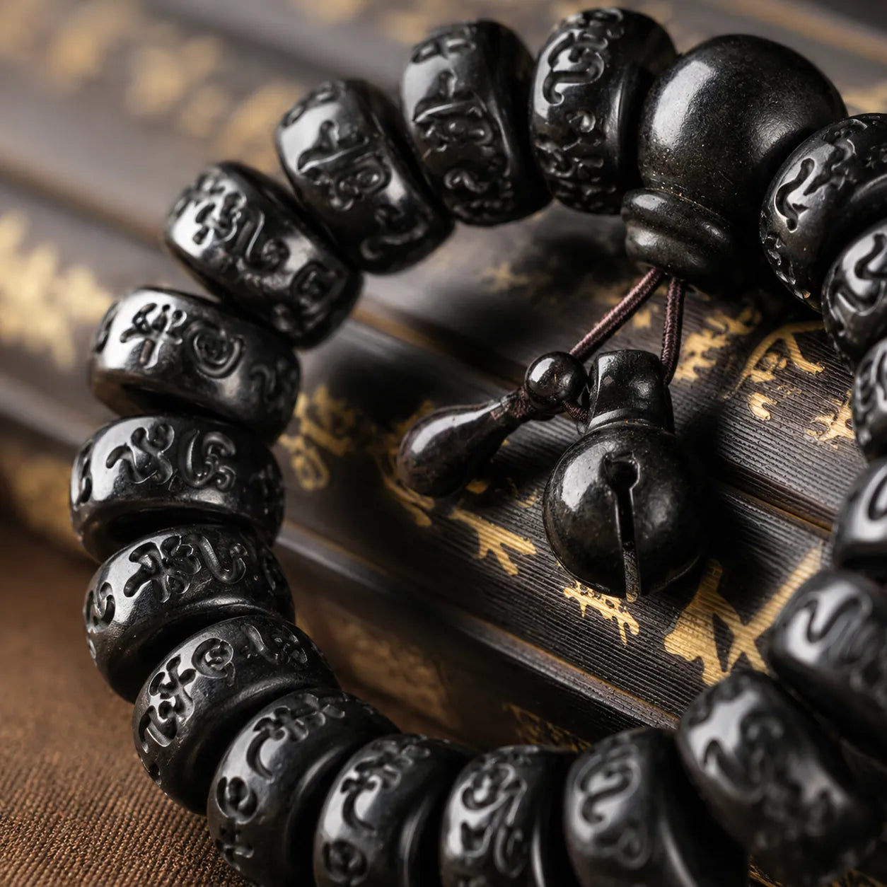 Jujube Wood Carved Symbol Bracelet