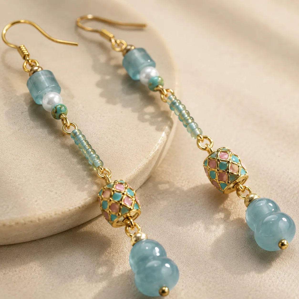 Blue Jade Stone Drop Earrings