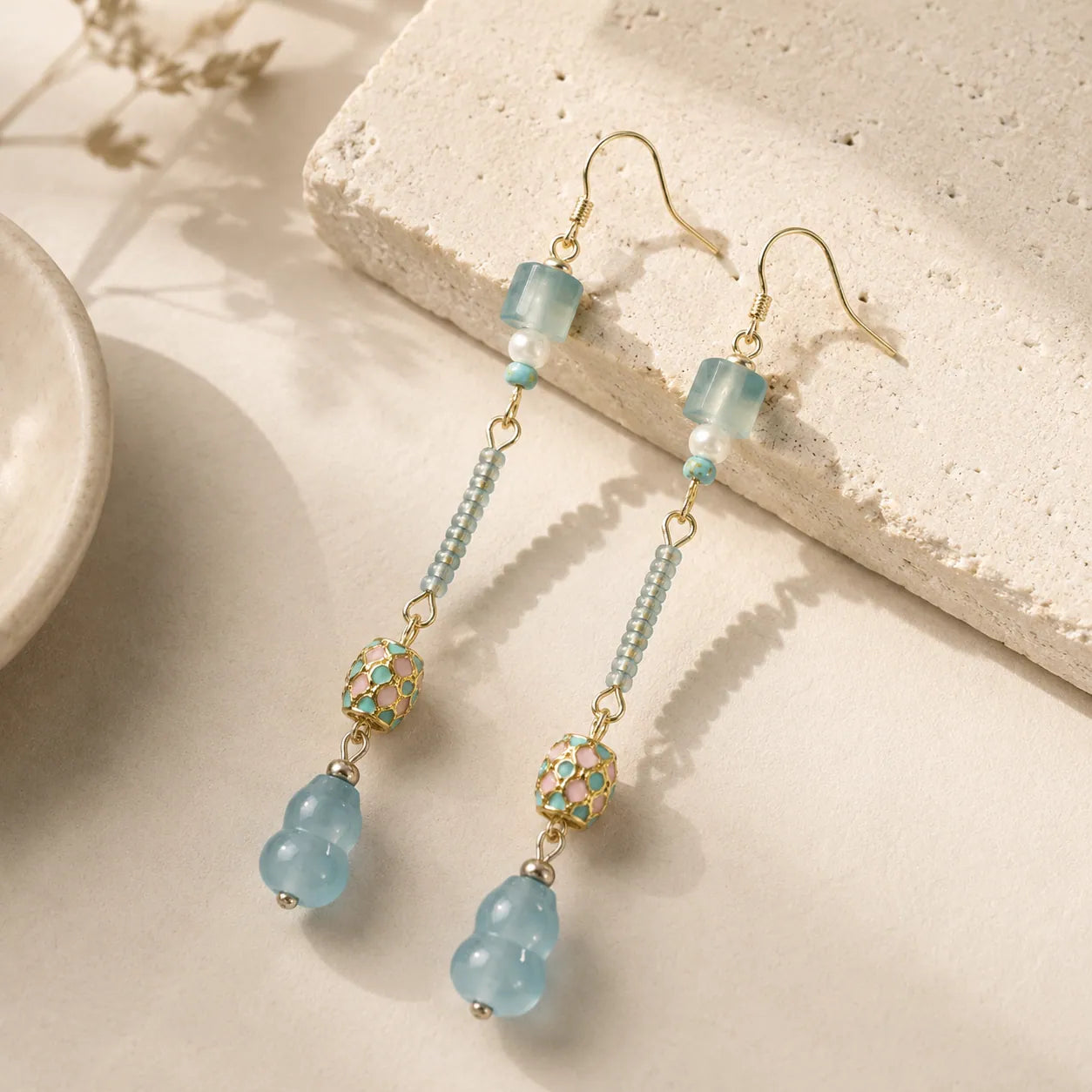 Blue Jade Stone Drop Earrings