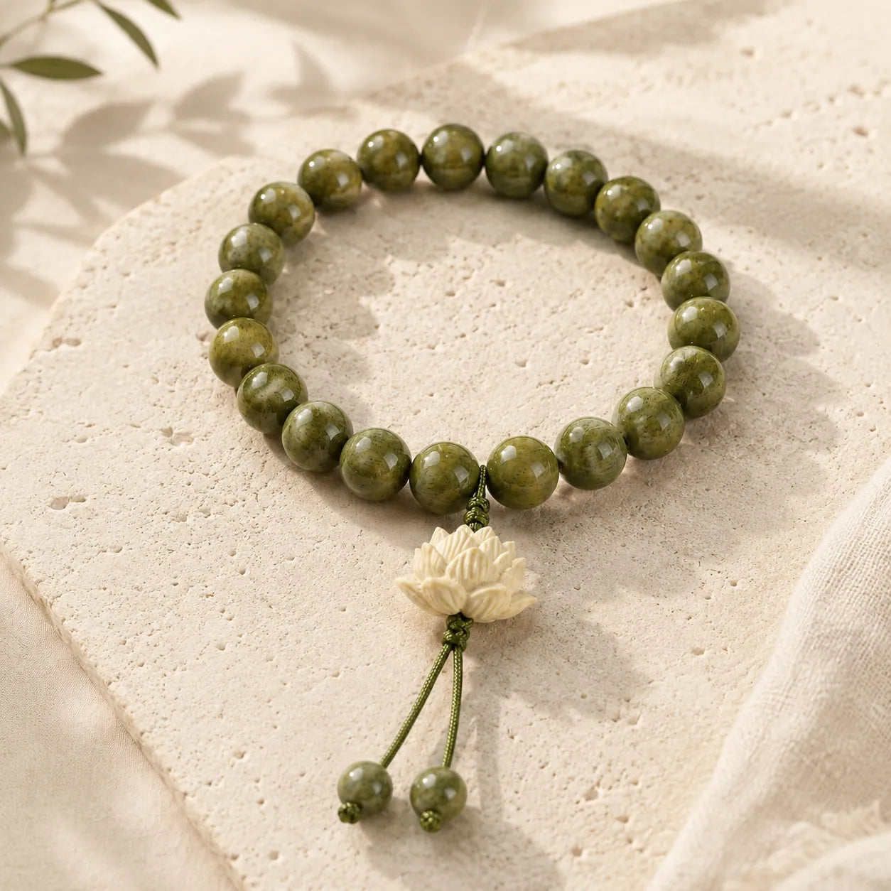 Lotus Green Wood Bead Bracelet