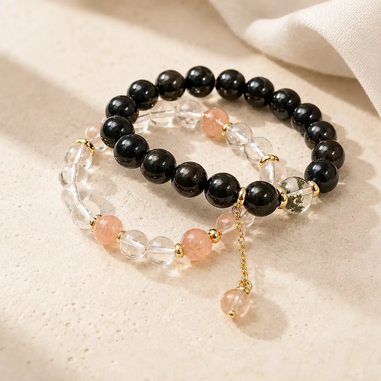Dark and Light Obsidian Crystal Bracelet