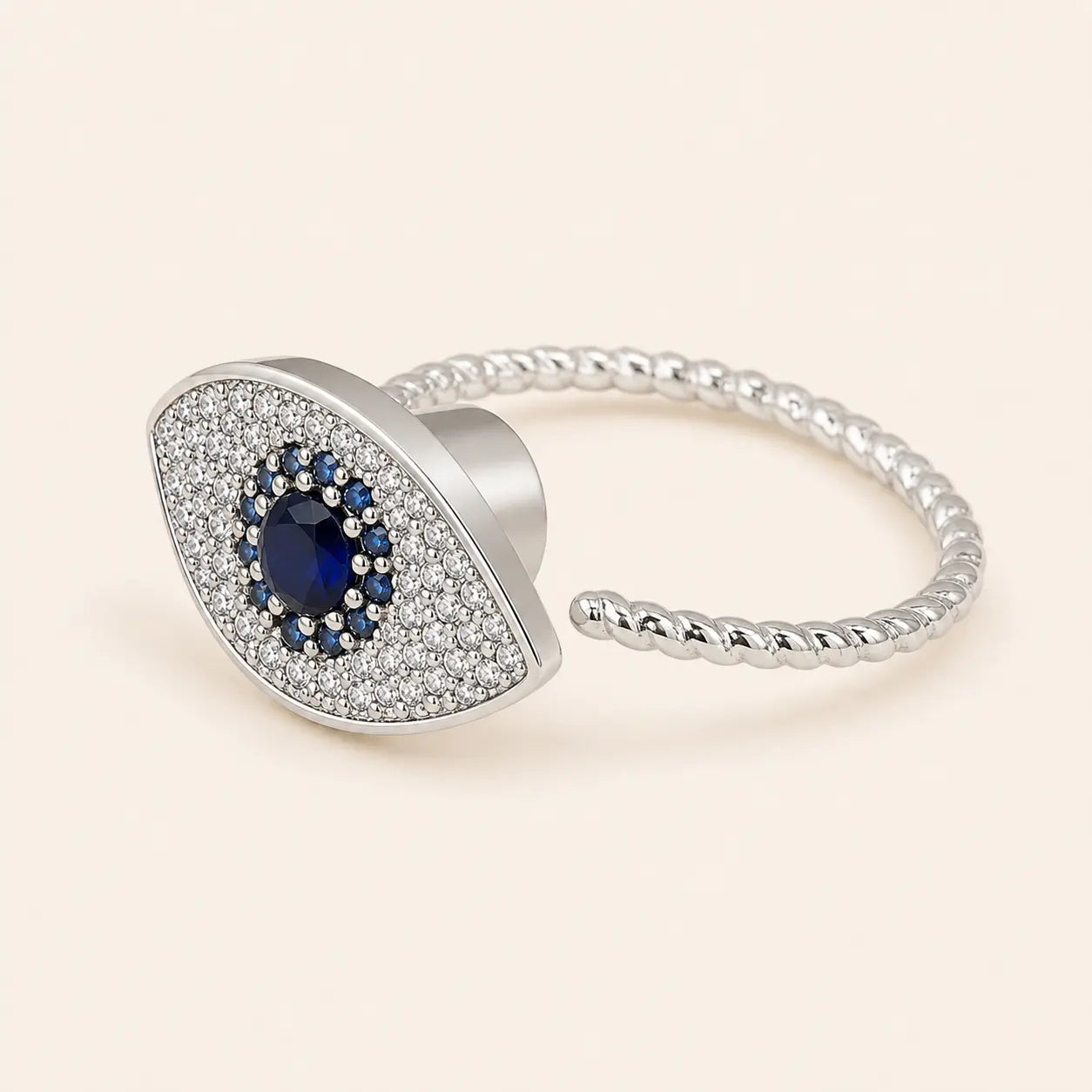 Silver Evil Eye Open Ring