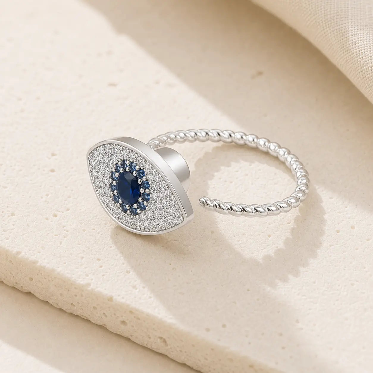 Silver Evil Eye Open Ring