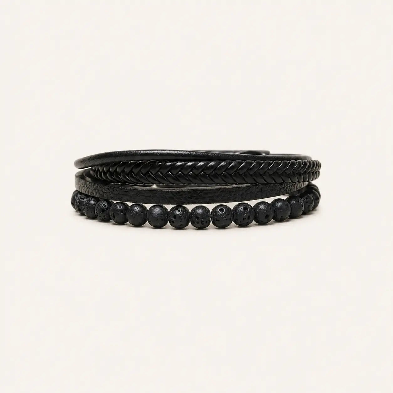 Black Stone Leather Bracelet