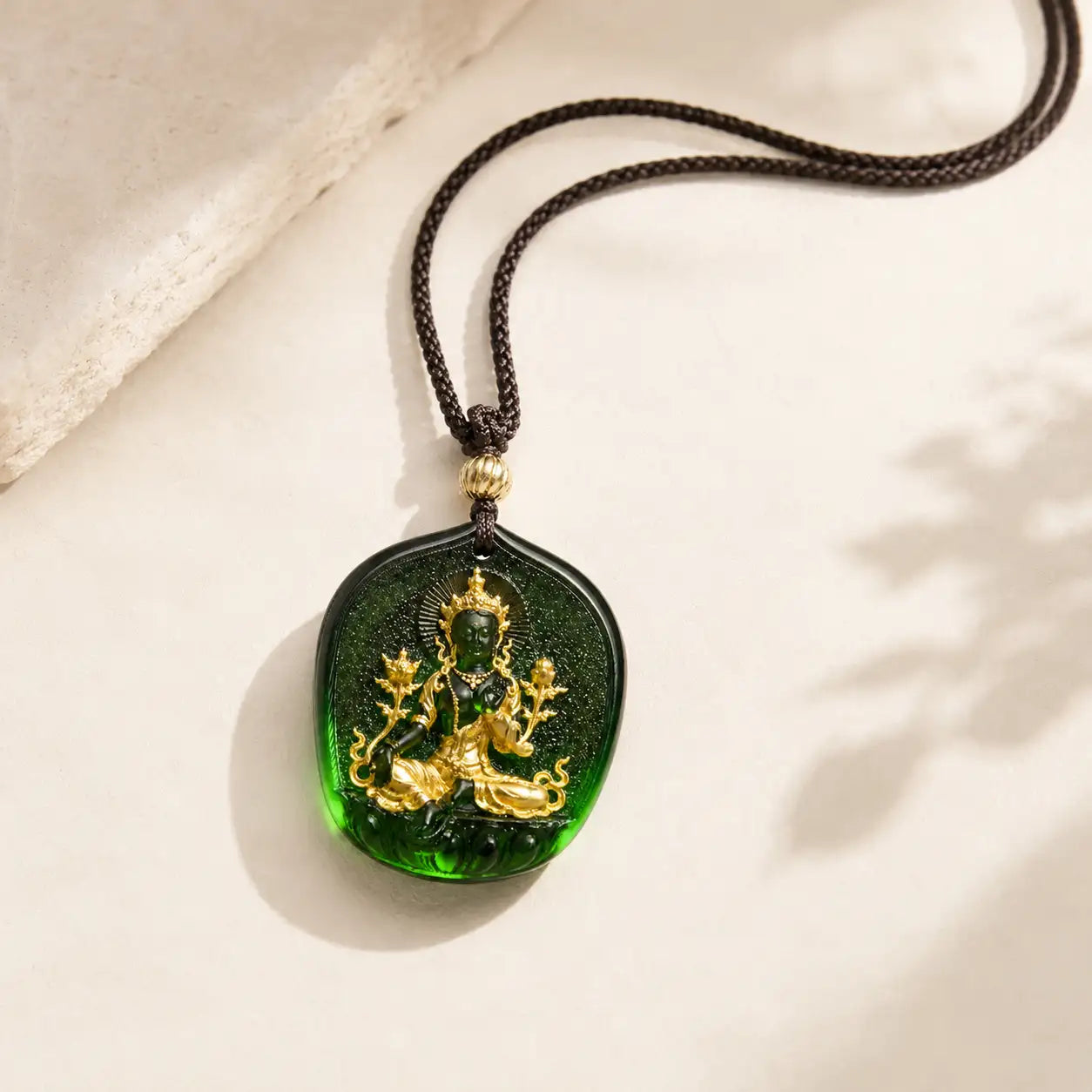 Green Glaze Compassion Symbol Pendant Necklace