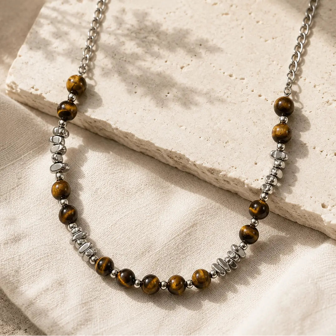 Tiger Eye Silver Bead Protection Necklace