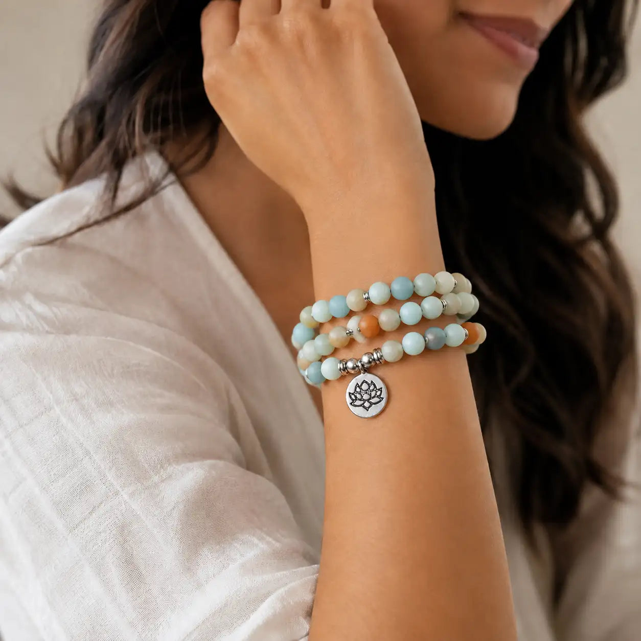 Mixed Stone 108-Bead Lotus Mala