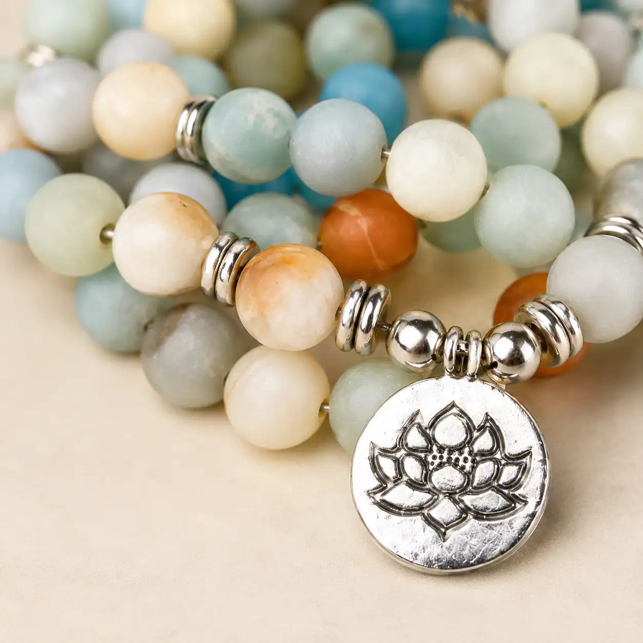 Mixed Stone 108-Bead Lotus Mala
