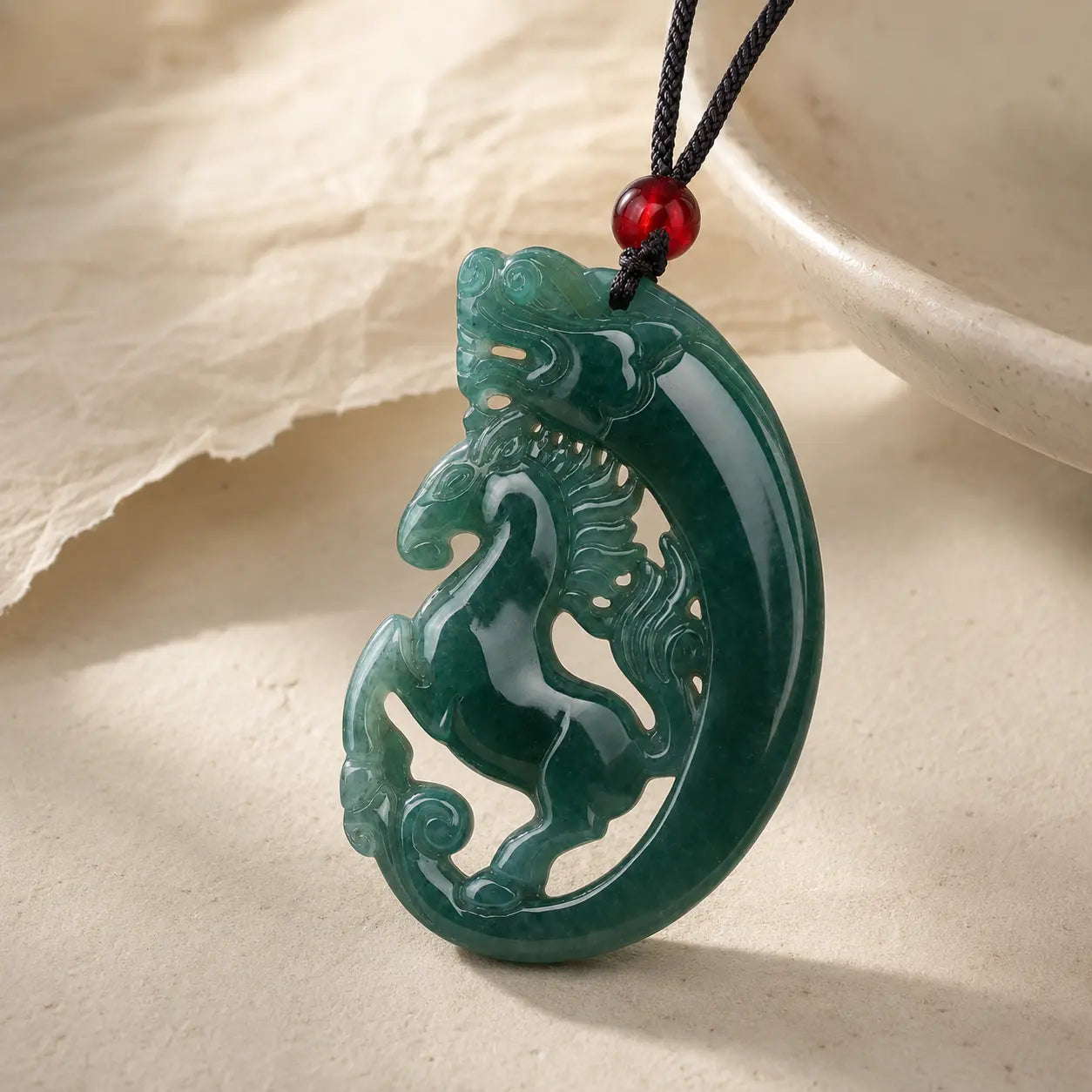 Blue Jade Horse Zodiac Pendant