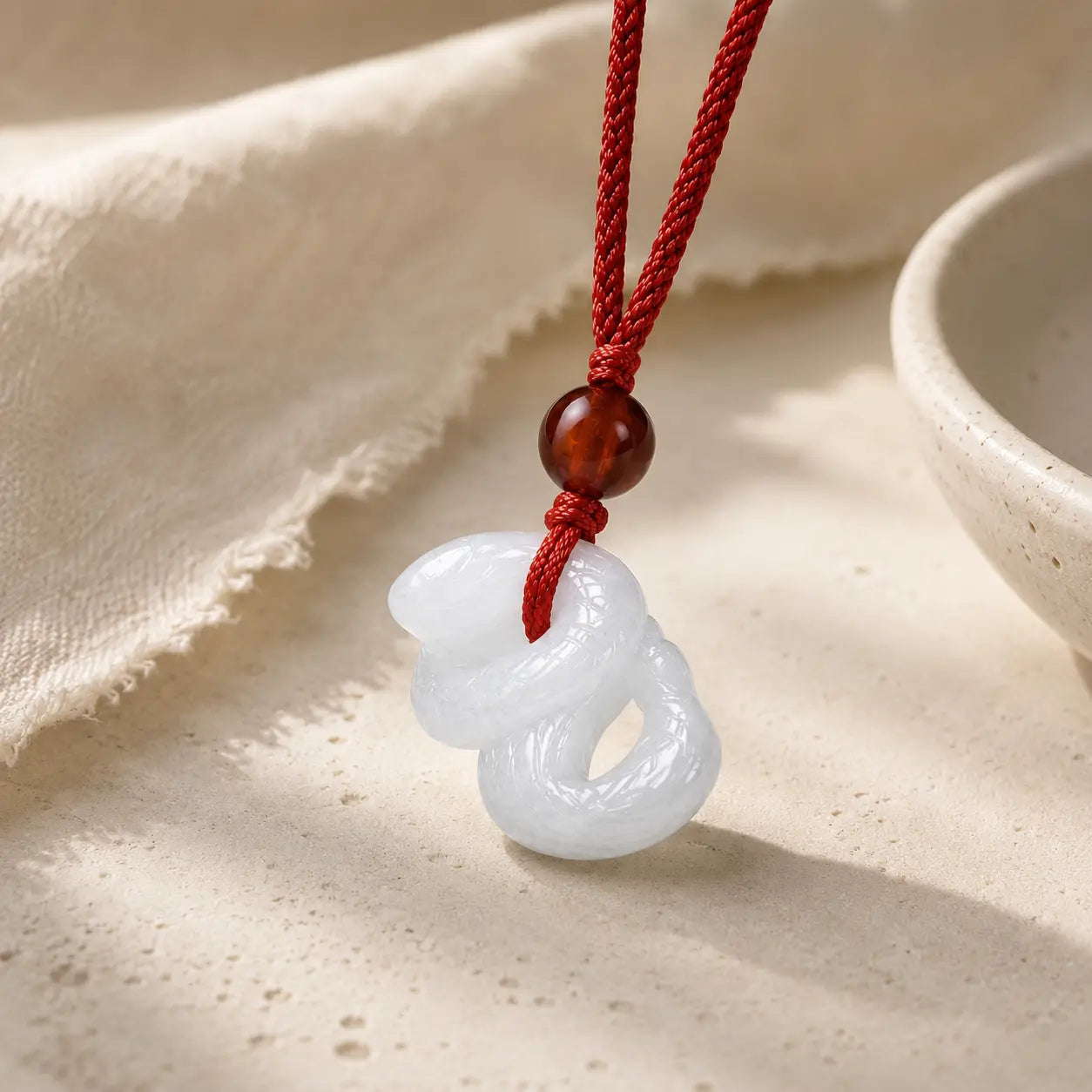 White Jade Snake Zodiac Pendant