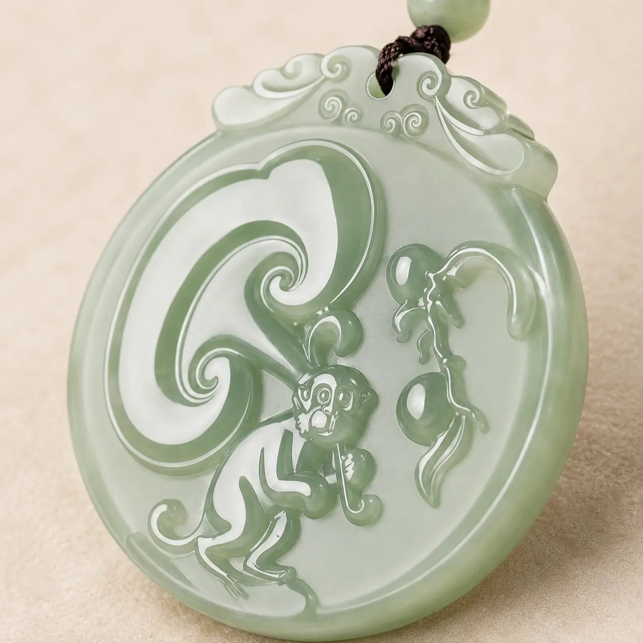 Green Jade Monkey Zodiac Pendant