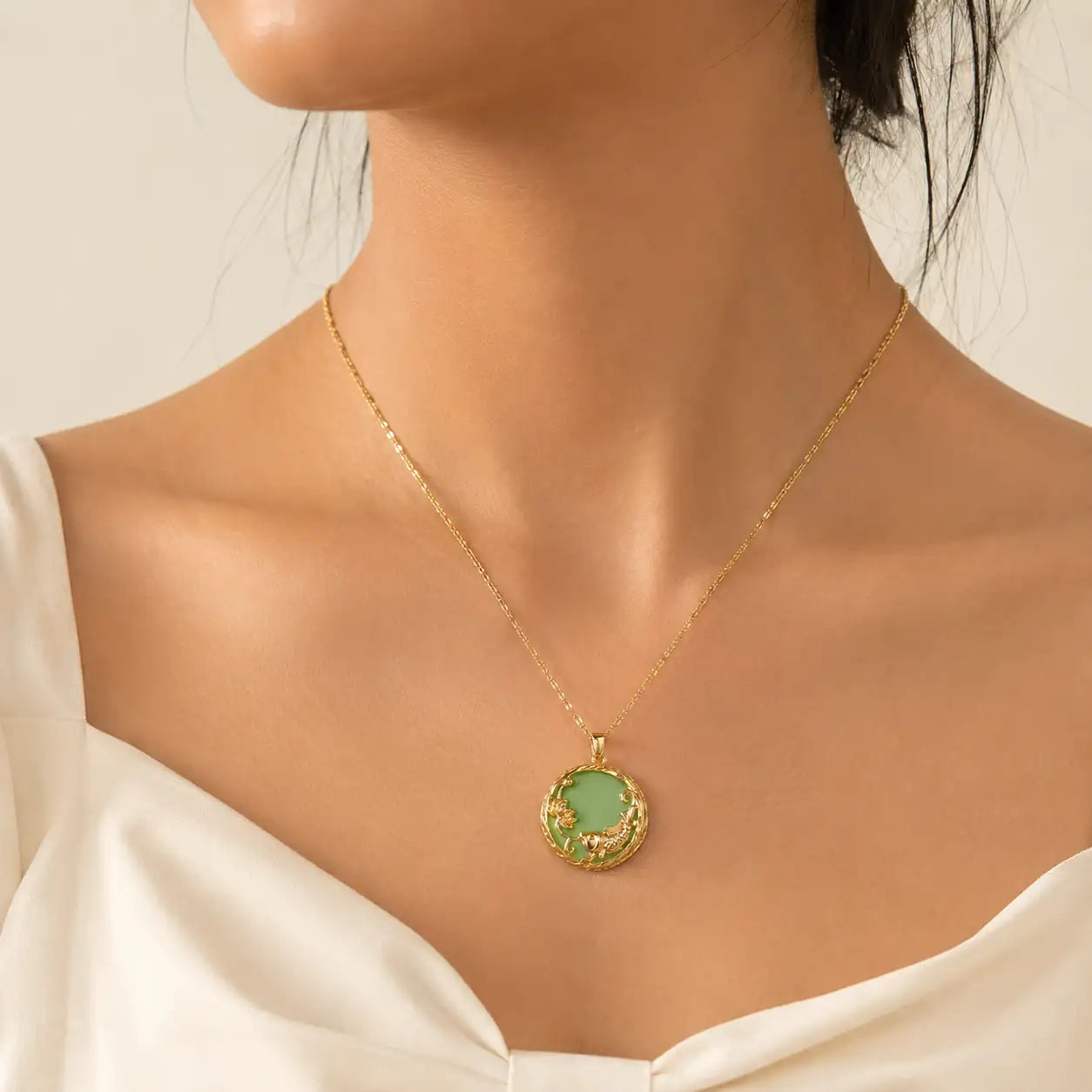 Green Jade Koi Fish Pendant Necklace