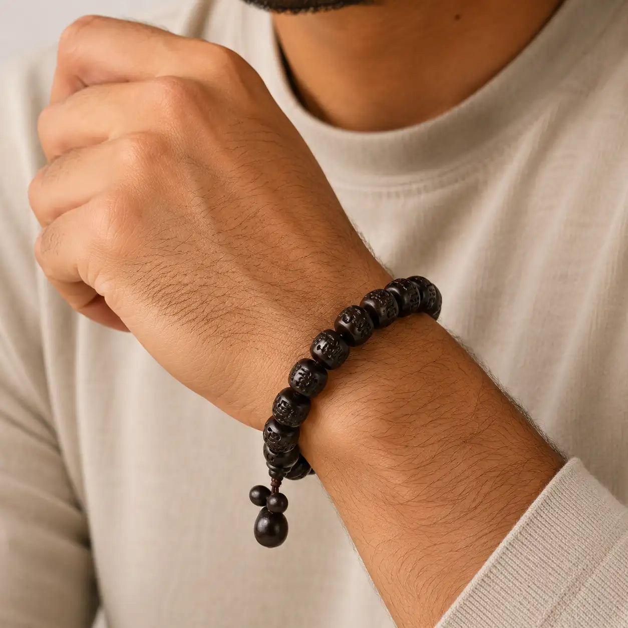 Jujube Wood Carved Symbol Bracelet