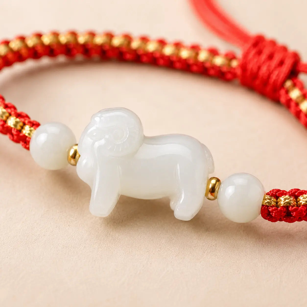 Red Cord Jade Goat Zodiac Bracelet