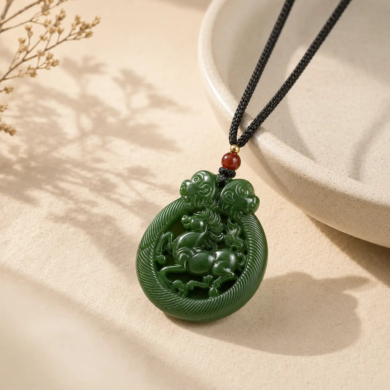 Green Jade Horse Pendant Necklace
