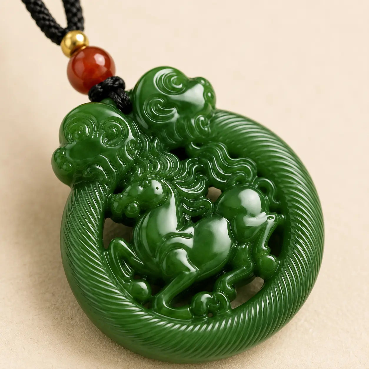 Green Jade Horse Pendant Necklace