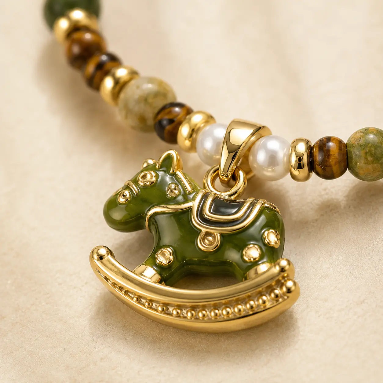 Enamel Horse Pearl Bracelet