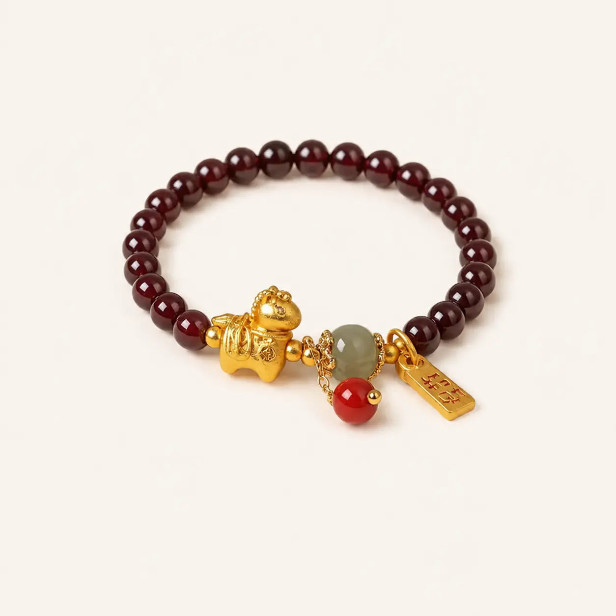 Garnet Horse Charm Bracelet