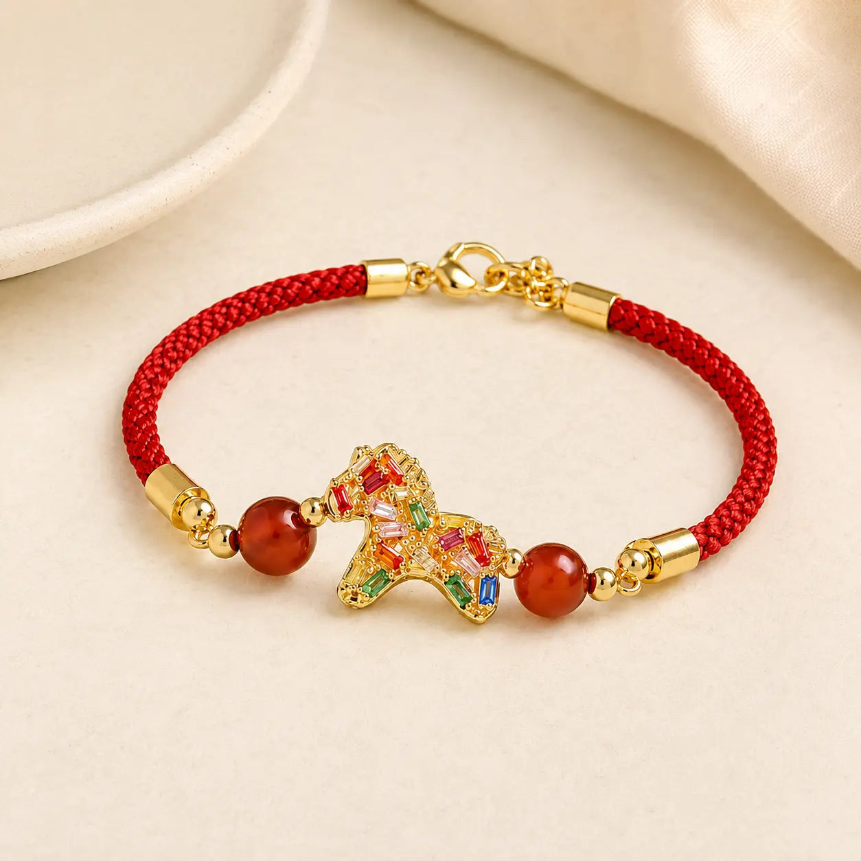Red Rope Horse Charm Bracelet