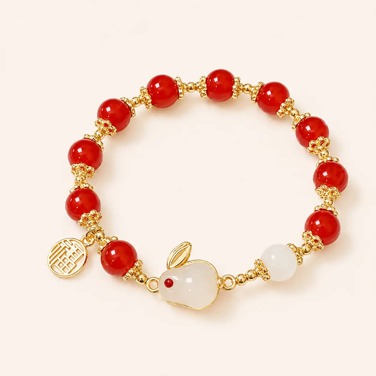 Red Stone Rabbit Fu Bracelet