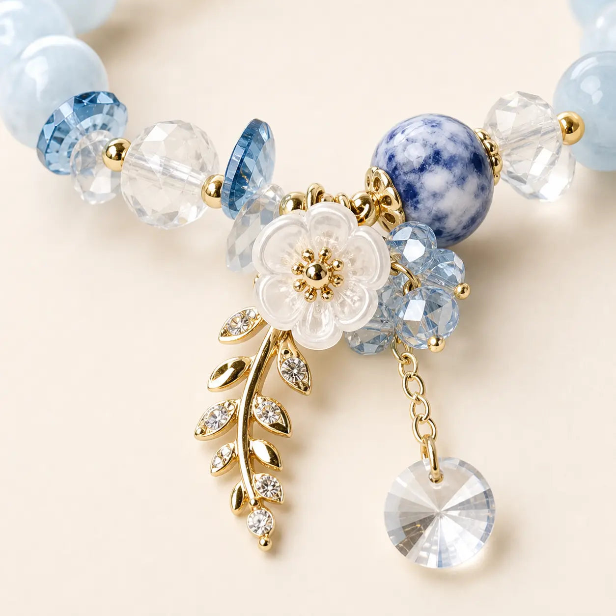 Blue Crystal Flower Bead Bracelet