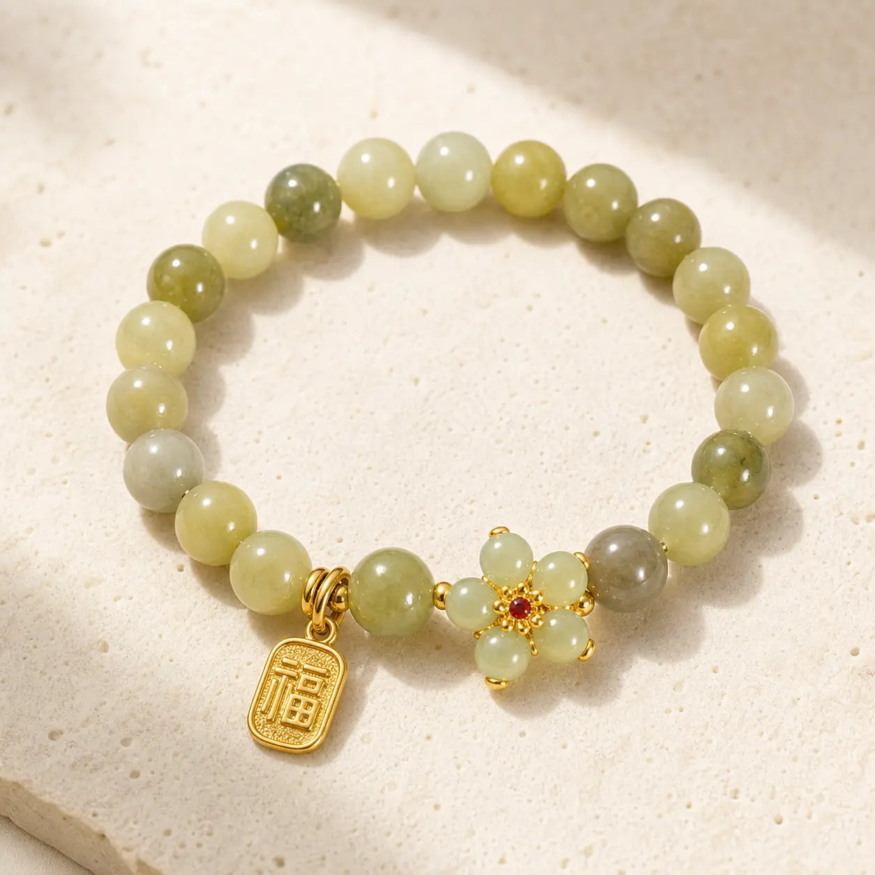 Green Stone Fu Charm Bracelet