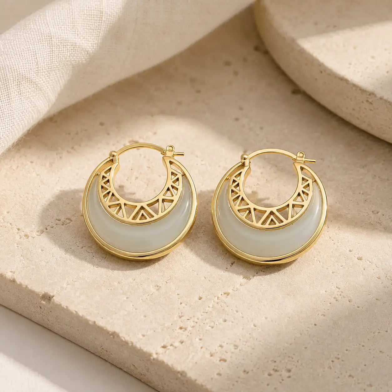 Jade Moon Gold Hoop Earrings