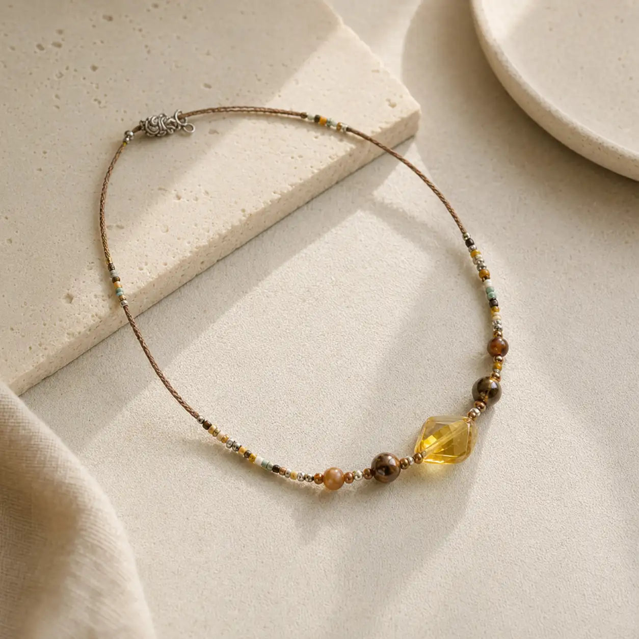 Tear Amber Beaded Necklace