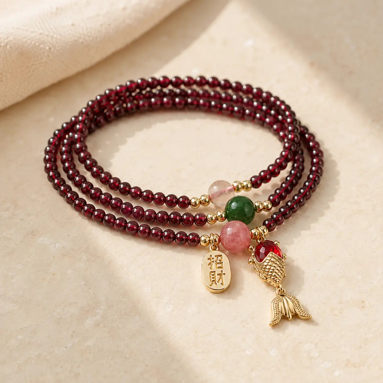Garnet Koi Wrap Bracelet