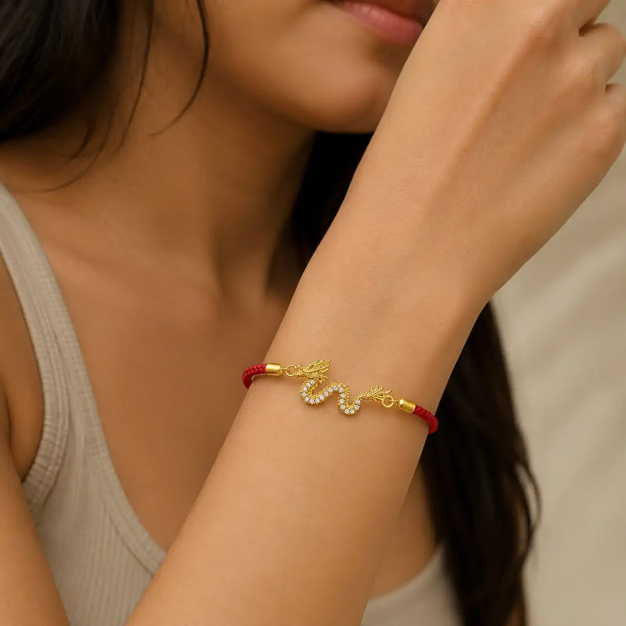 Golden Dragon Red String Bracelet