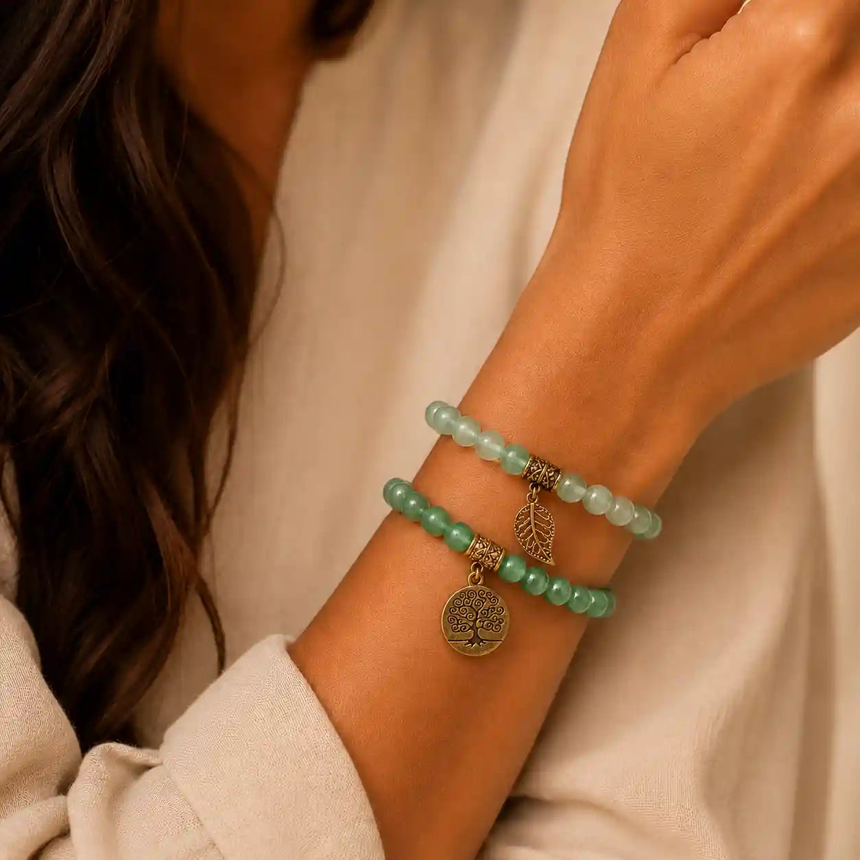 Deep Roots Dongling Jade Tree of Life Bracelet Set