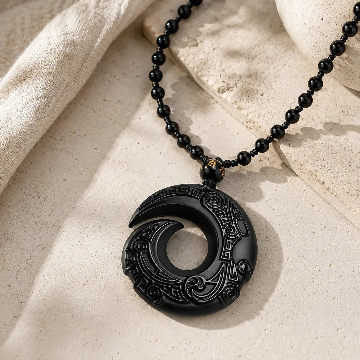 Black Obsidian Spiral Pendant Necklace
