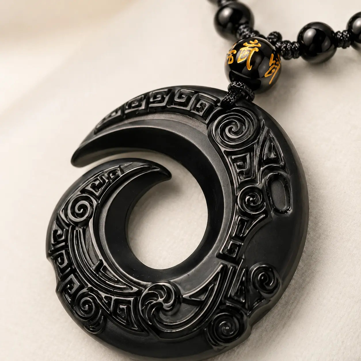 Black Obsidian Spiral Pendant Necklace