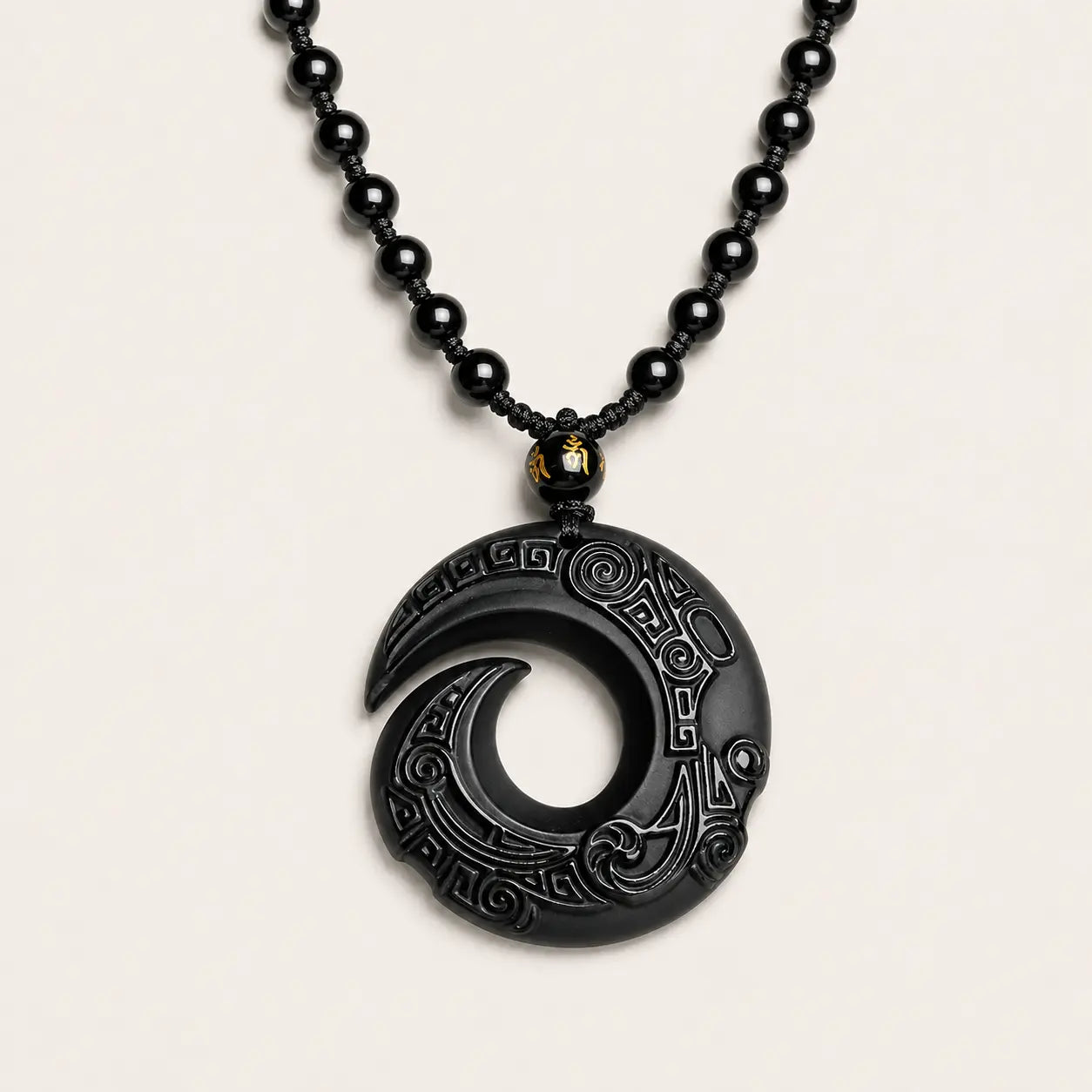 Black Obsidian Spiral Pendant Necklace