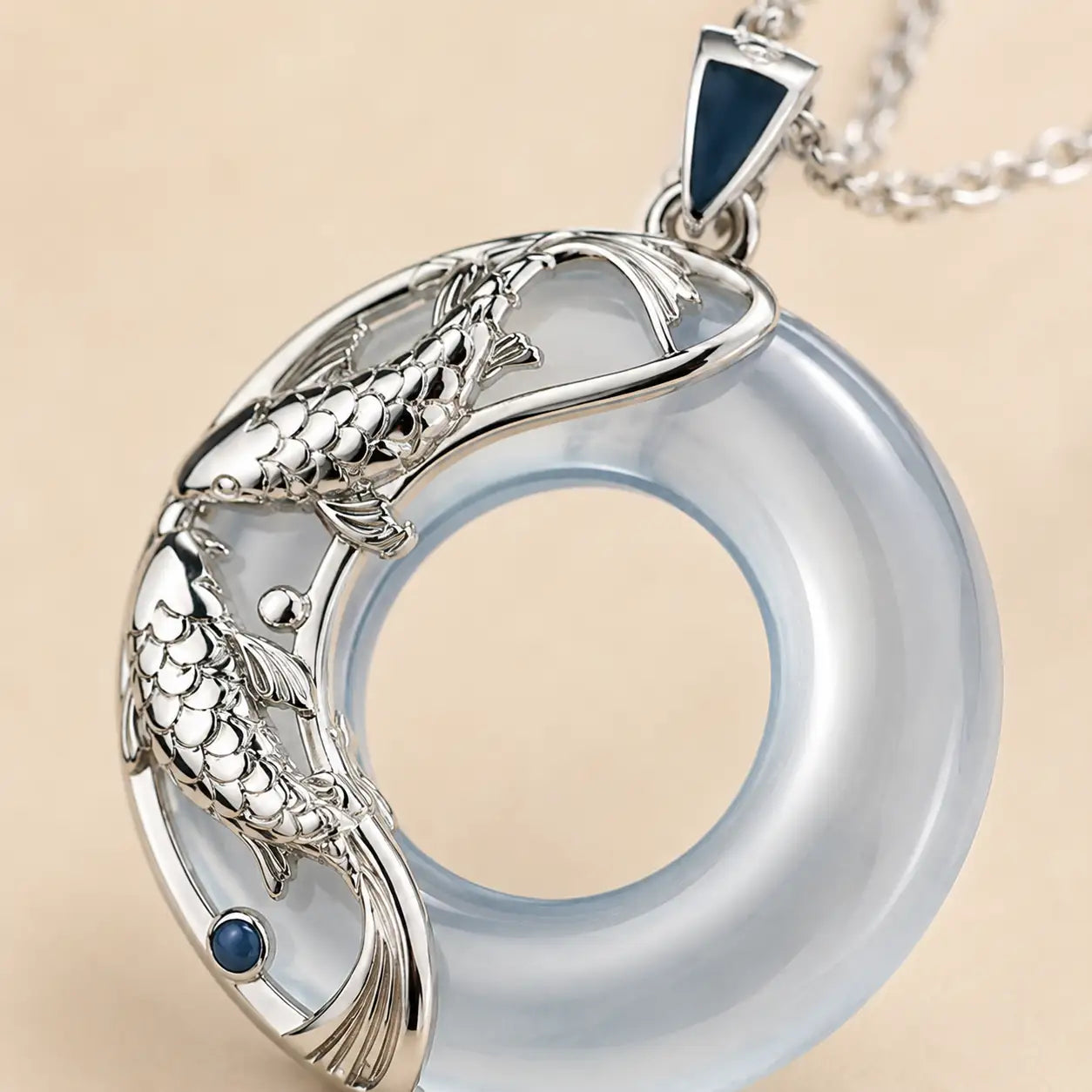 White Jade Koi Necklace
