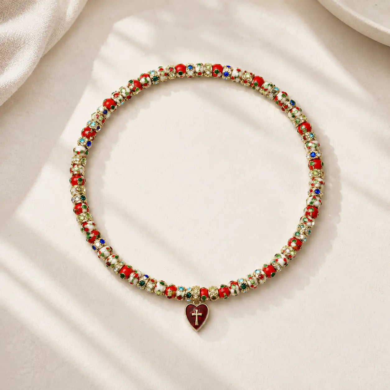 Red Pearl Cross Charm Convertible Necklace