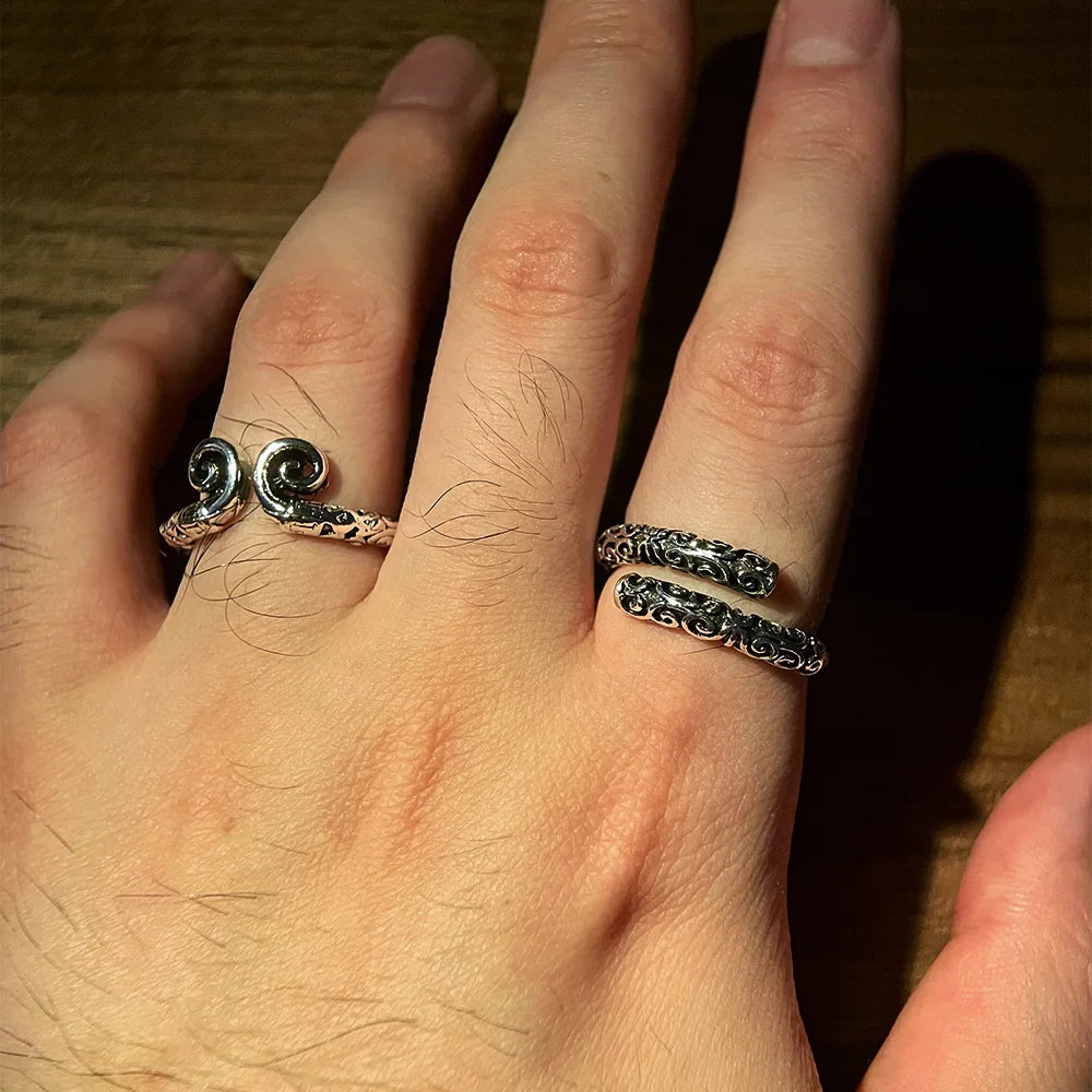 Black Myth Wukong Retro Punk Gothic Ring worn on hand with carved silver details