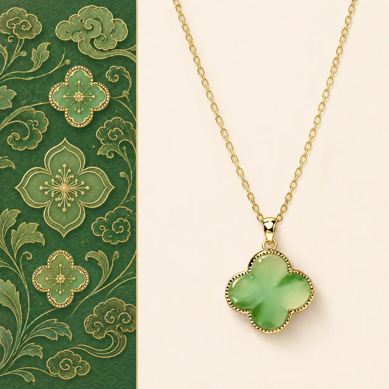 Jade clover necklace for luck and gentle prosperity energy by TheFuMaster